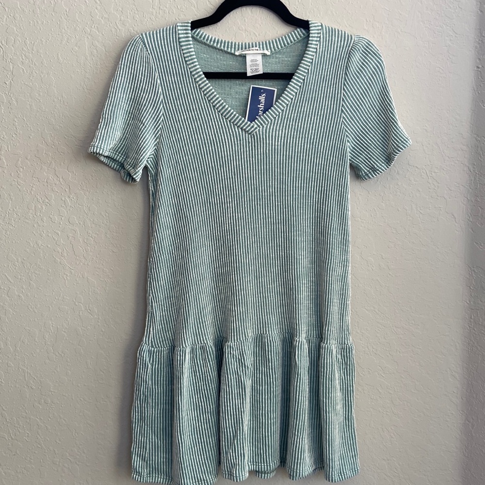 Caution to the Wind Juniors Medium Stretchy Green Striped Dress